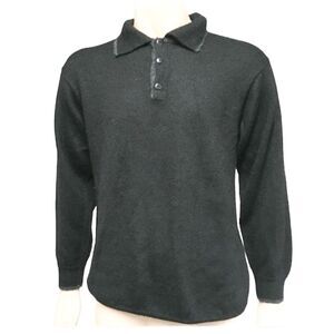 Lanalpa Mens 100% Alpaca Collared Knit Polo Sweater Black S